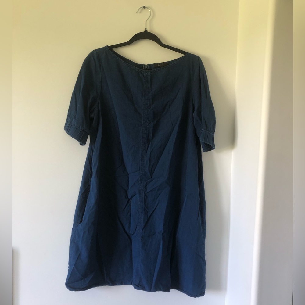 COS Navy Blue Short-Sleeve Mini Dress 12 Chambray Denim Coastal Cowgirl Western